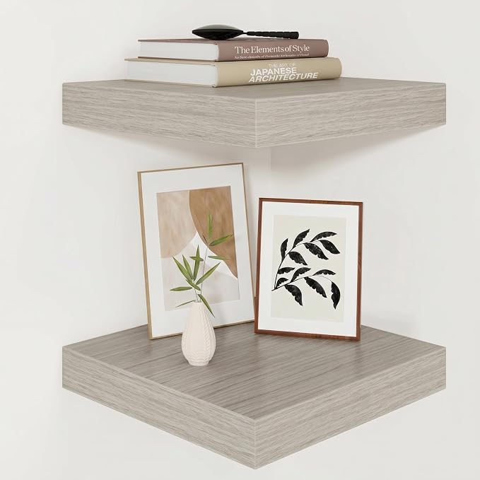 Vivelove Square Floating Shelves 12x12” Set of 2, Grey | Easy Install with Hardware, Invisible Brackets, No Sagging, Living Room Display Shelf, 2" Thick，Engineered Wood