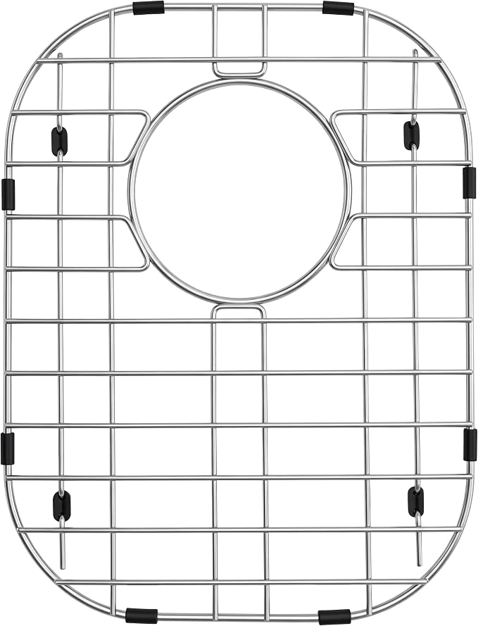Granatan Kitchen Sink Grid 11.26 x 14.5 Inch, Rear-Center Drain | Stainless Steel Protector Rack with Vinyl Feet for Flat Base Basins
