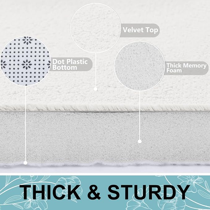 Smiry Memory Foam Bath Mat 47x17, Extra Soft and Absorbent Bathroom Rugs | Ivory White, Quick Dry Machine Washable Non-Slip Bath Mat for Bathroom Floor, Shower and Tub