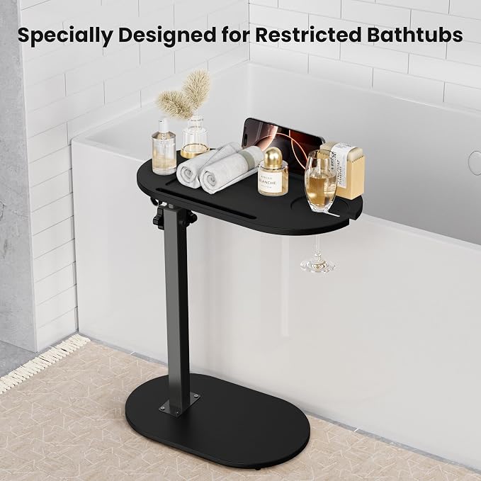 Bamboo Bathtub Table with Adjustable Height for Bathroom | Freestanding Bath Tray Caddy Board Tub Organizer, New Home, Anniversary Wedding Gifts, Bridal Shower Gift for Women