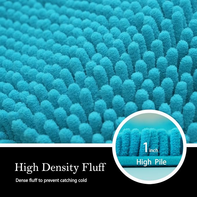 Bathroom Rugs Chenille Bath mat 2 Piece Set, Super Absorbent, Strong PVC Non Slip Backing, Bath mats for Bathroom, Plush Shaggy, Thick, Machine Washable, Bathtub, Toilet.(Turquoise)