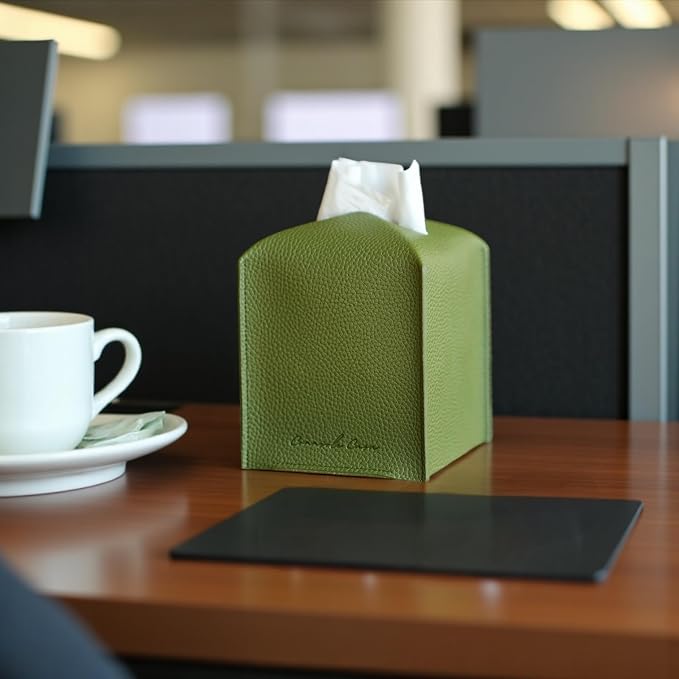 Premium PU Leather Tissue Box Holder - Elegant Hotel-Style Tissue Box Cover for Home, Office & Car Décor, Tissues Cube Organizer for a Natural & Classic Look (Green)