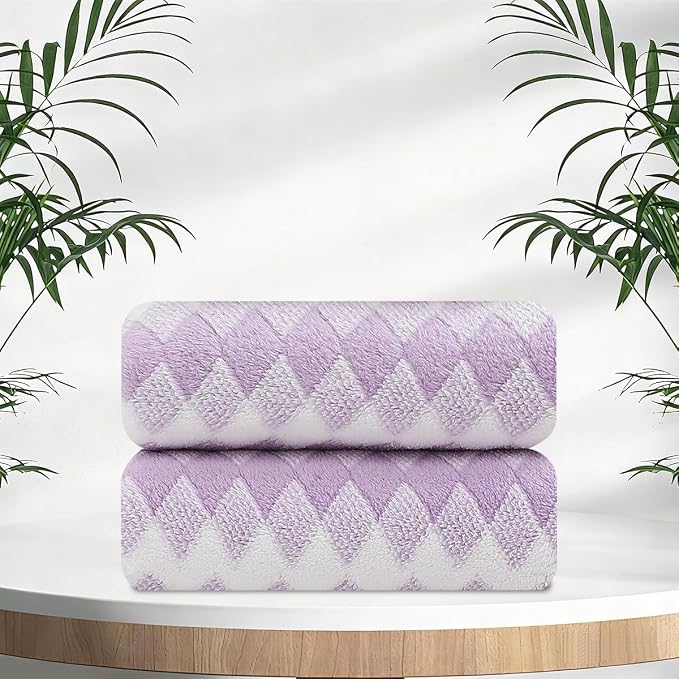 2 Piece Light Purple Diamond Hand Towels for Bathroom 16"x31" Ultra Soft Breathable Hand Face Towels Highly Absorbent Towel Quick Dry Towel for Spa Gym Hotel Travel Camp