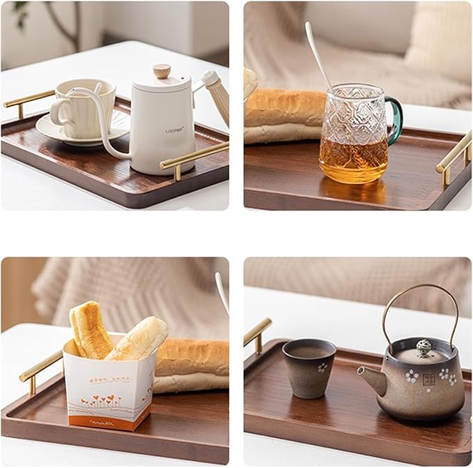 Bamboo Serving Tray with Gold Handles, Large | Food Tray for Breakfast,Coffee Table,Dinner & Bar, Decorative Tray for Kitchen, Bedroom
