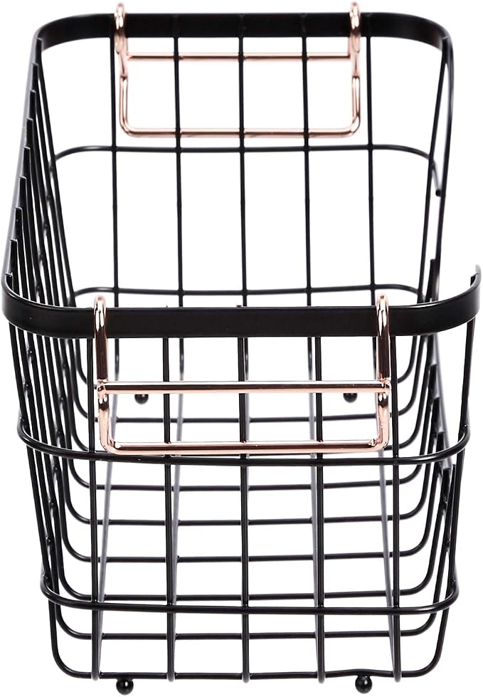 Amazon Basics Stackable Metal Wire Rectangular Storage Baskets for Kitchen, Bathroom or Pantry Organizing, 2 Count, Black