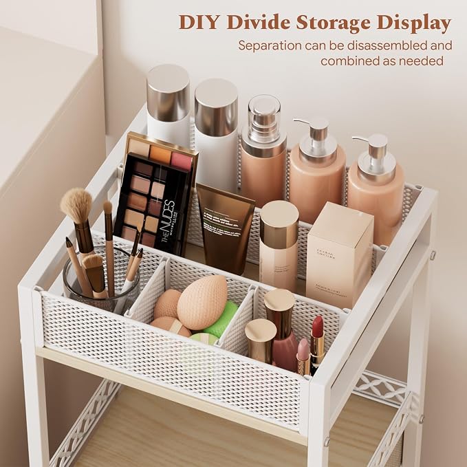 Plaviya Makeup Organizer Cart 3 Drawers for Perfume, Skin Care, Nail Polish | Utility Rolling Cart, Vanity Desk Organizer, Office, Bedroom, Bathroom, White