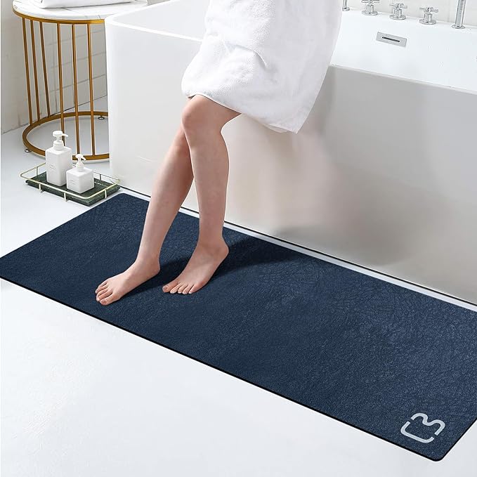 Extra Long Bathroom Runner Large Stone Bath Mats for Bathroom,17"x59"Navy | Non Slip Rubber Backed Quick Dry Super Absorbent Diatomaceous Earth Bath Mat Extra Long Thin Diatomite Bathroom Mat Runner