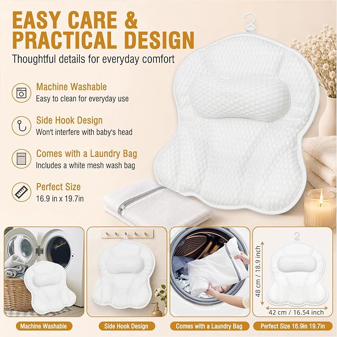 SZXYX Bath Pillows for Tub,Luxury Bath Pillows for Tub with Head, Neck & Back Support,5D Air Mesh Bathtub Pillow with 6 Strong Suction Cups Relaxing Bath Accessories Spa Gift for Woman