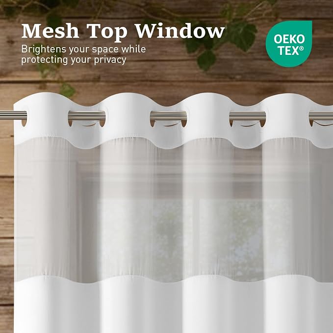 72x87 Ringless Linen Textured Shower Curtain with Snap in Liner, White | Extra Long Size, 3 in 1 Durable Fabric Shower Curtain, Removable Liner, Waterproof & Washable, Mesh Top Window, Easy Setup