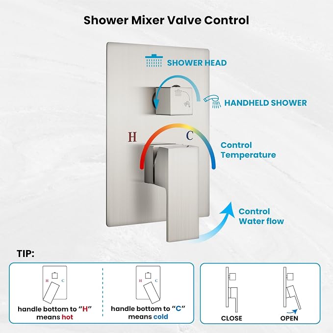 gotonovo Shower Faucet Set with Handheld Spray Brushed Nickel,12'' Head | SUS304 Rainfall Shower Head and Handle Set System Fixture,Pressure Balance Valve Trim Kit,Single Handle,Wall Mount,All Metal