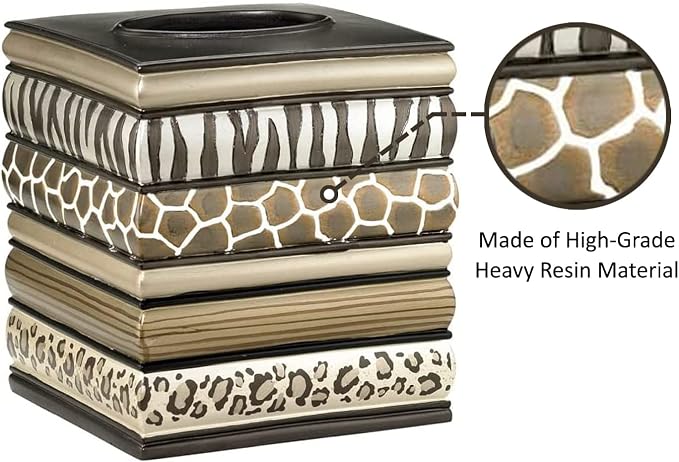 Resin Tissue Box Cover for Modern Home Decor - Minimalist Square Tissue Box Holder for Guest Room, Bedroom, Bathroom, Tabletop & Office - Durable and Aesthetic Tissue Holder, Safari Stripes