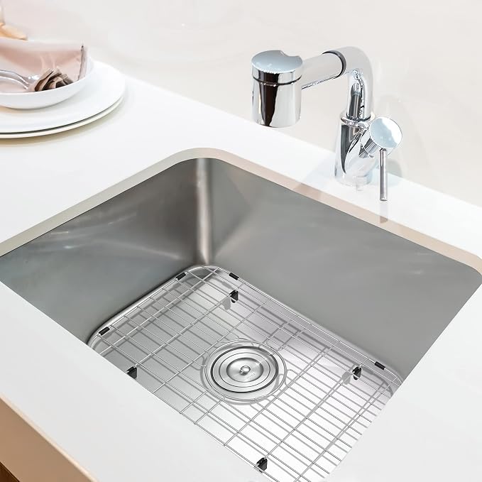 LQS Stainless Steel Sink Protectors, Kitchen Sinks Grid 18 7/8" x 12 5/8" with Center Drain Hole for Single Bowl, Sink Protector, Kitchen Sinks Grate, Sink Bottom Grid
