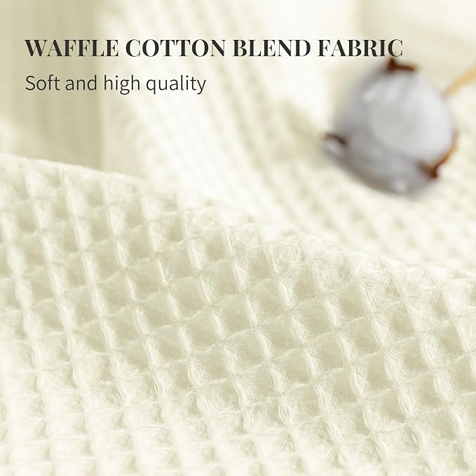 River Dream Cream Cotton Blend Fabric Shower Curtain Set with Liner, 71x74 | Waffle Weave, No Hook Needed, with Snap in Replacement Liner, Top Sheer Window, Hotel Quality Fabric for Bathroom