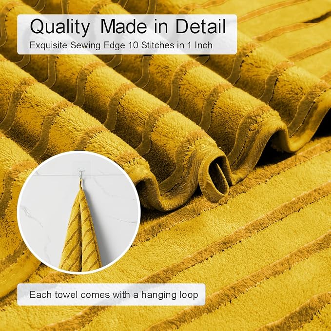 4 Pcs Ywllow Cabana Stripe Large Bath Sheets Soft Polyester Bathroom Towels | Fluffy oversized towel with hang loops absorbent quilck dry easy replacement family dorm sets for home beach pool gym yoga