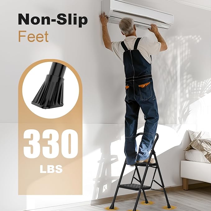 HBTower 2 Step Ladder, Step Stool for Adults | 2 Step Ladder Folding Step Stool with Wide Pedal Ergonomic Design