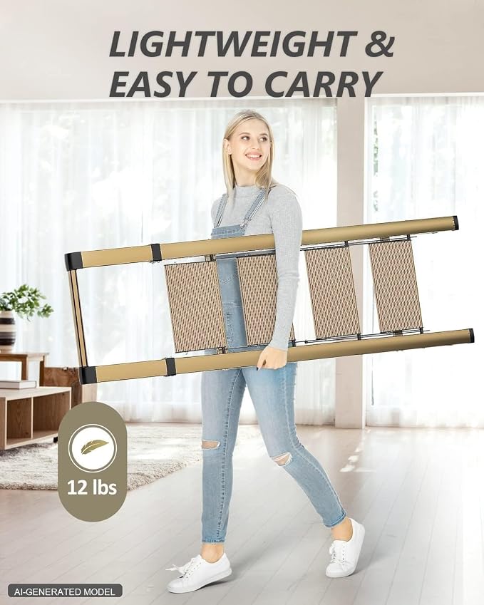 4 Step Ladder, Lightweight Folding Step Stool, Brown Gold | Reach 8ft;Anti-Slip 7.9'' Wide Pedal;Portable Handrail;Space-Saving;For Kitchen, Home, Library, Office Use;300lbs Capacity