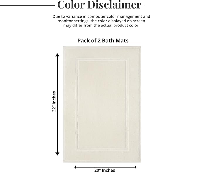 2 Piece Bath Mats 20 x 32 Inches, Ivory | 100% Cotton Terry Bath Mats, Super Absorbent, Hotel Quality Premium Floor Towels, Luxurious, Soft & Quick Dry