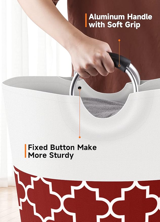 Large Laundry Basket Laundry Hamper Bag Washing Bin Clothes Bag Collapsible Tall with Handles Waterproof Travel Bathroom College Essentials Storage for College Dorm, Family (Red) 75L | Freestanding Laundry Hamper, Waterproof Dirty Clothes Storage Bag f...