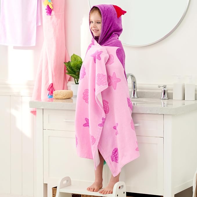 Joiedomi Mermaid Hooded Towel for Kids Soft 100% Cotton Bath Beach Towel 30" x 50" for Kids 3-8 Years Toddler Pool Poncho with Hood Absorbent Swim Wrap for Boys Girls