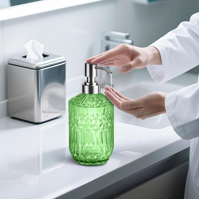 Kaishun Refillable Glass Soap Dispenser (2PC) for Hand Soap & Lotion, Green