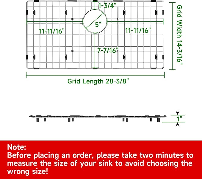 Sink Protectors for Kitchen Sink 28-3/8" x 14-3/16" | Rust Resistant Stainless Steel Kitchen Sink Grid and Sink Protectors, Sink Rack for Bottom of Sink with Sink Strainers