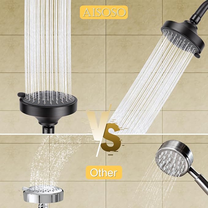 AISOSO High Pressure Rain Shower Head 2PCS 5 Modes 4.1" Oil Rubbed Bronze | Low Water Pressure Compatible, Powerful Spray Fixed Showerhead for a Relaxing Indoor & Outdoor Shower
