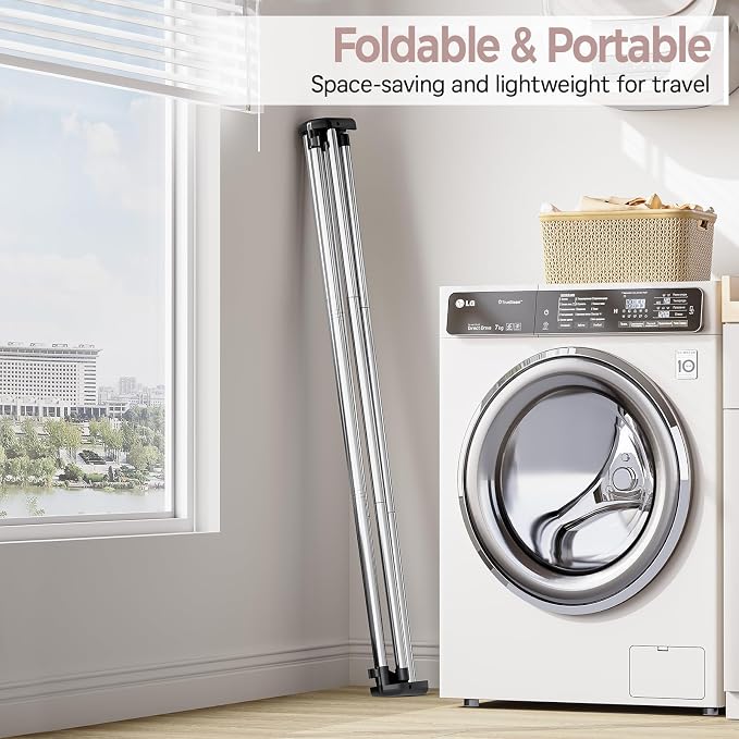 TOOLF Clothes Drying Rack Foldable, Portable Clothes Rack for Travel | Stainless Steel, Folds Flat to Storage, Lightweight Design, Non-slip Feet, Easy to Carry, Versatile for Room/Balcony/Dorms