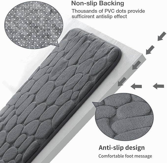 Memory Foam Bath Mat Cobblestone Bathroom Rugs Super Water Absorbent Bath Mats for Bathroom Machine Washable Bath Rugs(24 x 36,Dark Gray)