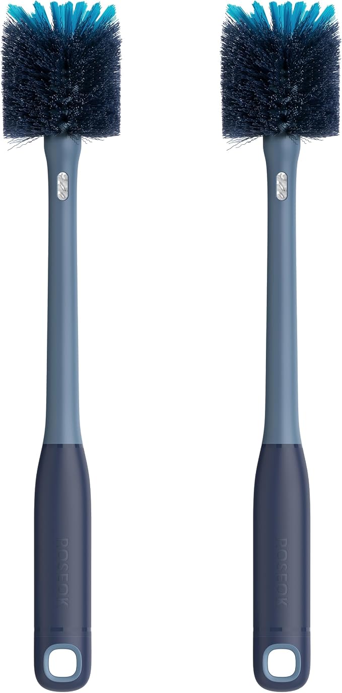 ROSEOK 2 in 1 Bottle Brush with Straw Cleaner Brush, Water Bottle Brush | For Cleaning Glass, Sports Bottle, Coffee Mug, Cup Cleaner, Grayish Blue, 2 Pack