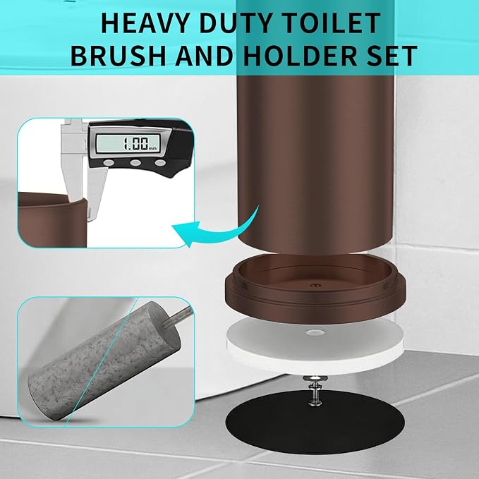 Stainless Steel Toilet Brush and Holder Set,Toilet Bowl Brush and Holder | Bronze Heavy Duty Toilet Brush for Bathroom with Long Handle,Removable Inner Bowl and Splash Protection,Deep Cleaning