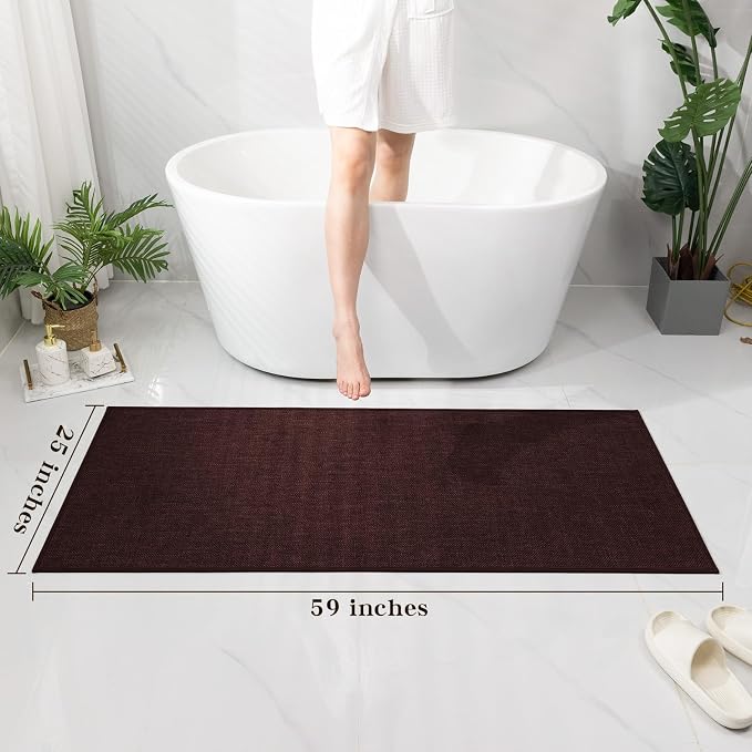 Bathroom Rugs Mat 59x24, Ultra Thin Non Slip Bath Mat Large Quick Dry Absorbent Bath Mat for Bathroom Floor, (Dark Purple, 59"x24")