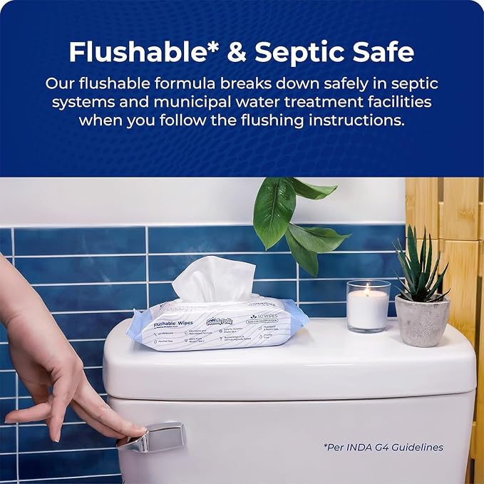 Squatty Potty Simple Toilet Stool and Flushable Wipes Bundle | 3 Packs of 50 (150 Total Wet Wipes) with Simple Curve Squat Stool | Wet Wipes with Cucumber and Aloe Spa Scent