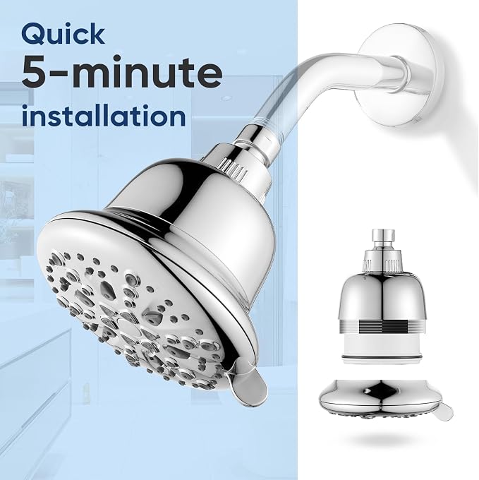 Cobbe Filtered Shower Head, 7 Modes High Pressure Shower Heads Chrome | Shower Head with Filters for Hard Water for Remove Chlorine and Harmful Substances (Luxury Polished Chrome, 5 Inch Round)