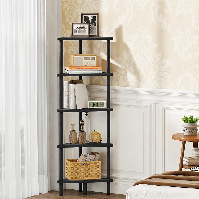 HOOBRO Corner Shelf Stand, 5-Tier Bamboo Corner Bookshelf, Plant Display, Corner Bookcase, Multipurpose Shelving Unit for Small Space, Living Room, Easy Assembly, BK124CJ01