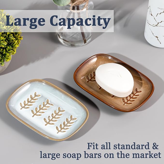 HighHerz Aesthetic Ceramic Soap Dish for Shower, Soap Holder with Raised Relief, Shower Soap Dish for Shampoo Bar Or Sponge, Soap Saver for Bathroom, Kitchen, Sink, Decorative Soap Tray(Grey&White)