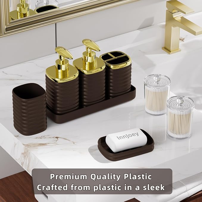 Bathroom Set - 25PC Bathroom Sets with Shower Curtain and Rugs, Brown Bathroom Set, Bathroom Accessory Set, Luxury Bathroom Accessories Set, Trash Can, Toilet Brush, Soap Dish & Soap Dispenser