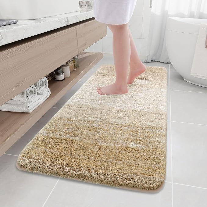 Arotive Microfiber Bathroom Rugs, Shaggy Soft Absorbent Bath Rug, 59x24 | Camel, Rubber Backing Thick Plush Machine Washable Dry Bath Mats for Bathroom, Tub and Shower, Rectangular