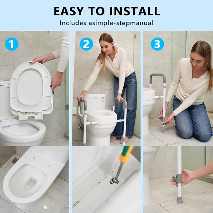 Toilet Seat Risers for Seniors with Handles, 3.5-inch Rise | Raised Toilet Seat with Handles for Seniors, Elevated Toilet Riser for Handicap & Elderly, Assists Standing & Sitting
