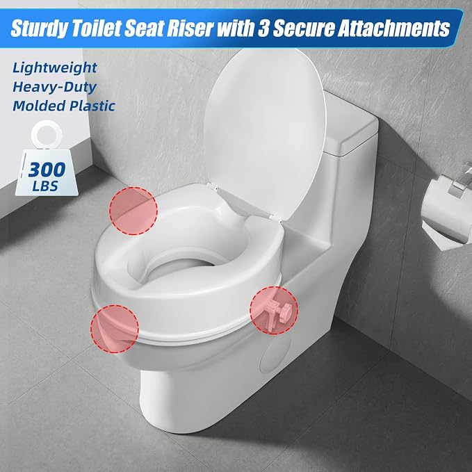 Raised Toilet Seat with Lid for Elderly, 6" High Toilet Seat for Elongated or Standard Commode, Raised Toilet Seat for Seniors, Handicap Toilet Seat Riser with Cover