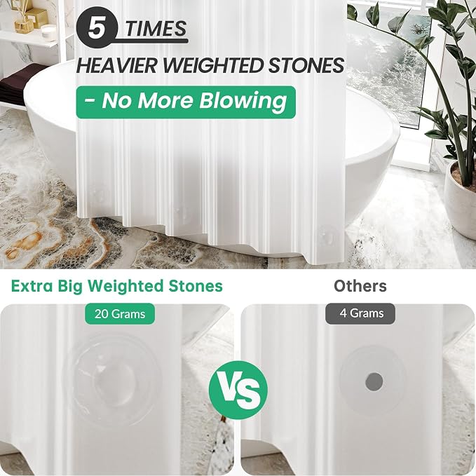 AmazerBath Frosted Shower Curtain Plastic 72x72 Inches, Heavy Duty Shower Curtain Waterproof, Thick PEVA Shower Curtains for Bathroom with 3 Big Clear Weighted Stones and 12 Rustproof Grommets