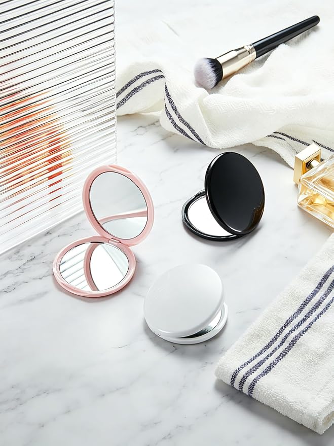 Macaki 1x/30x Compact Magnifying Mirror for Travel and Makeup, 3 in, Pink | Small Mirror for Purse, Portable Makeup Mirror, Dual-Sided Flip, Smooth Plastic & Glass,Purse Essentials