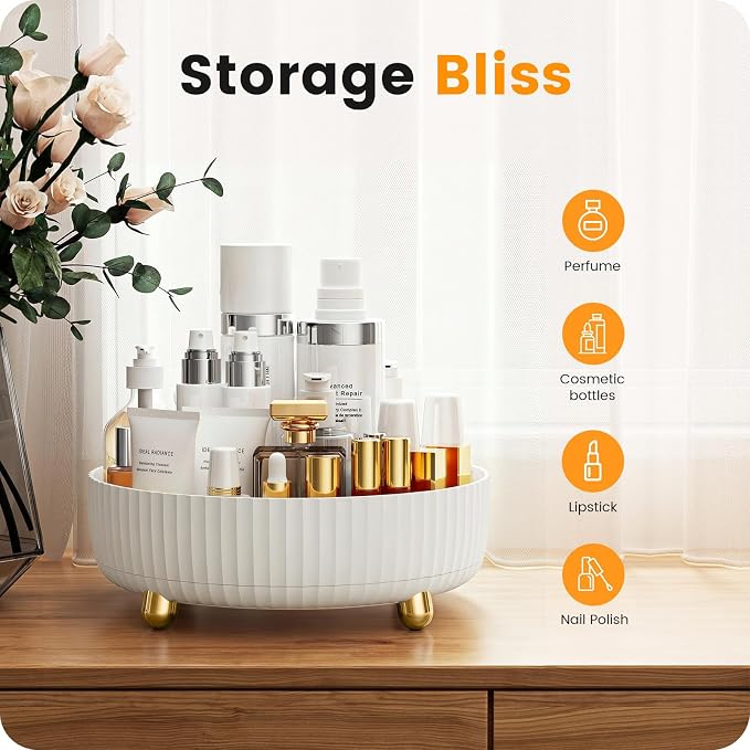 A-LuGei 【Elegant White】 11" Perfume Organizer, 【360° Rotating】 Vanity Organizer, 【Minimalist Chic】 Lazy Susan, Bathroom Organizers and Storage, Makeup Organizer for Skincare Cosmetic Holder