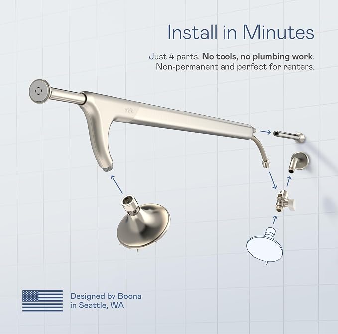 BOONA Tandem Shower as seen on Shark Tank | Dual Shower Head for Couples | Brushed Nickel, One Showerhead