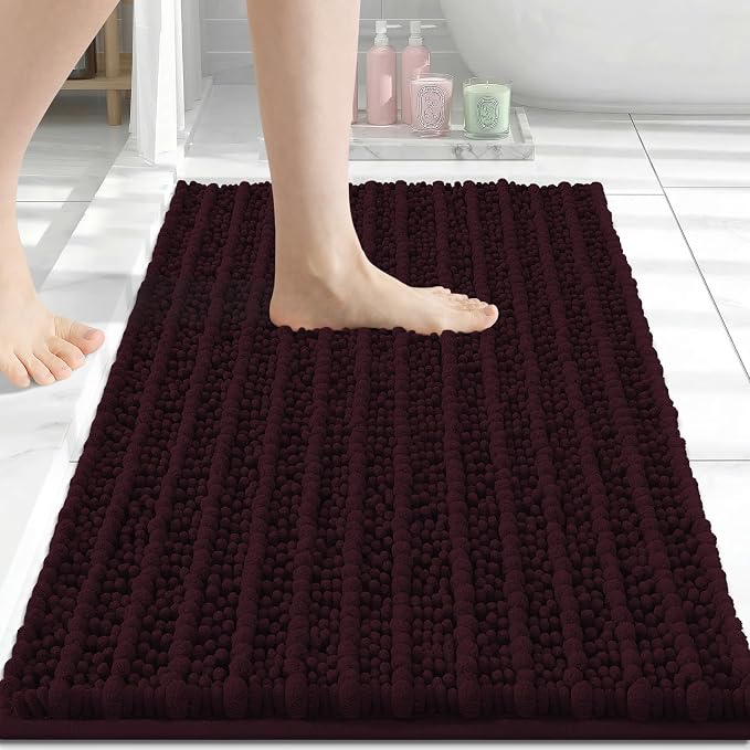 Arotive Bathroom Rugs Mat 24x16, Soft Absorbent Chenille Shaggy Bath Mat | Black Cherry, Machine Wash Dry, Bath Rugs for Bathroom Floor, Tub and Shower, Home Decor Accessories