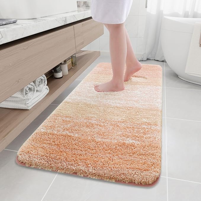 Arotive Microfiber Bathroom Rugs, Shaggy Soft Absorbent Bath Rug, 59x24 | Peach, Rubber Backing Thick Plush Machine Washable Dry Bath Mats for Bathroom, Tub and Shower, Rectangular