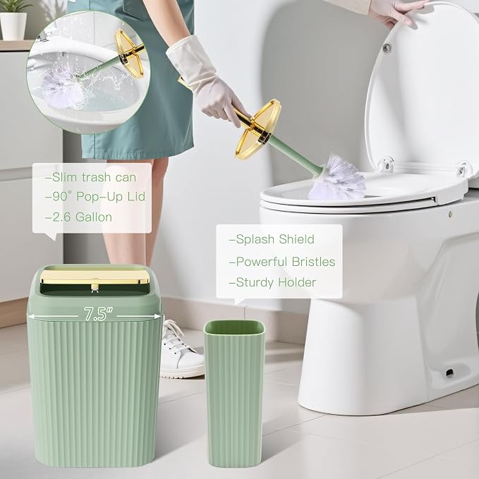 21PCS Bathroom Sets with Shower Curtain and Rugs Bathroom Accessories Set Dark Green Bathroom Set Complete with Trash Can, Toilet Brush, Qtip Holder & 3PCS Soap Dispenser