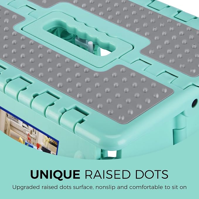 ACKO 13" Folding Step Stool, Non-Slip Surface for Adults & Kids, Dot Teal | Collapsible Heavy Duty Foldable Stools, Portable Foot Stepping Stool Holds 300 lbs, Kitchen Bathroom Outdoor, Built-in Handle