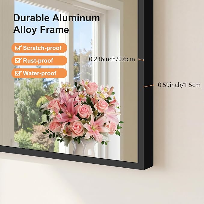 COFENY Arched Mirror, 20’x48’’ Black Arch Mirror for Bathroom, Arched Bathroom Mirror with Frame, Modern Wall Mounted Mirror for Over Sink Mantle Bedroom Vanity Living Room Entryway