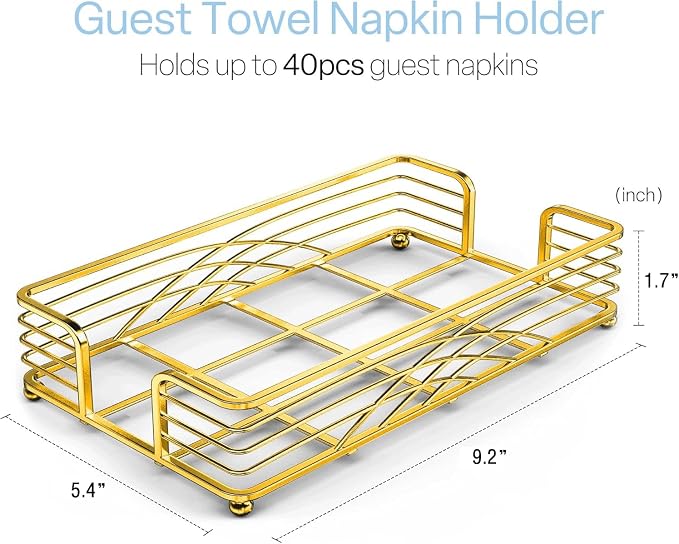 Guest Hand Towel Holder Tray for Bathroom Countertop, Gold Metal | Guest Bathroom, Powder Room & Vanity Use