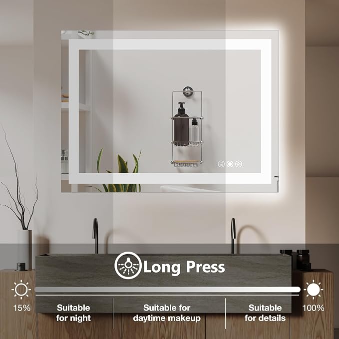 NEWBULIG Bathroom Mirror, Wall Mirror with Aluminum Alloy Thin Frame, Bathroom Mirrors for Over Sink, Bedroom, Living Room, Entryway